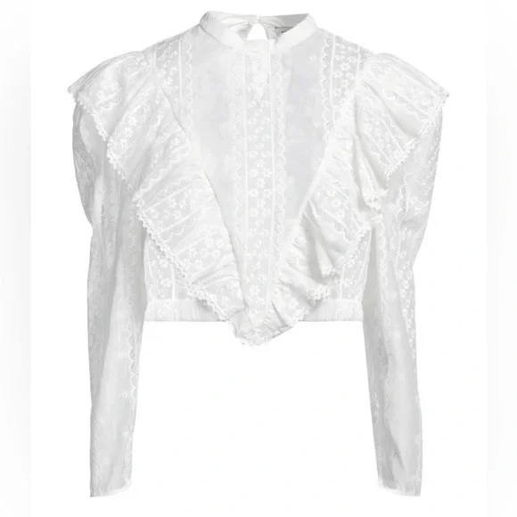 Sandro Shena Floral-Embroidered Crop Blouse in White Size 8 - Picture 5 of 10